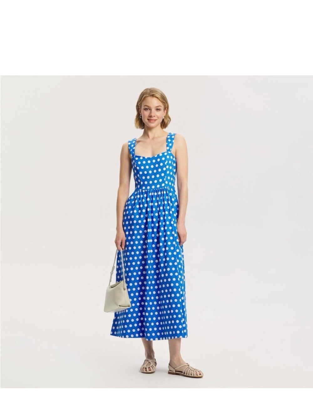 Women's Wide Straps Midi A-Line Dress - A New Day Blue Polka Dot L